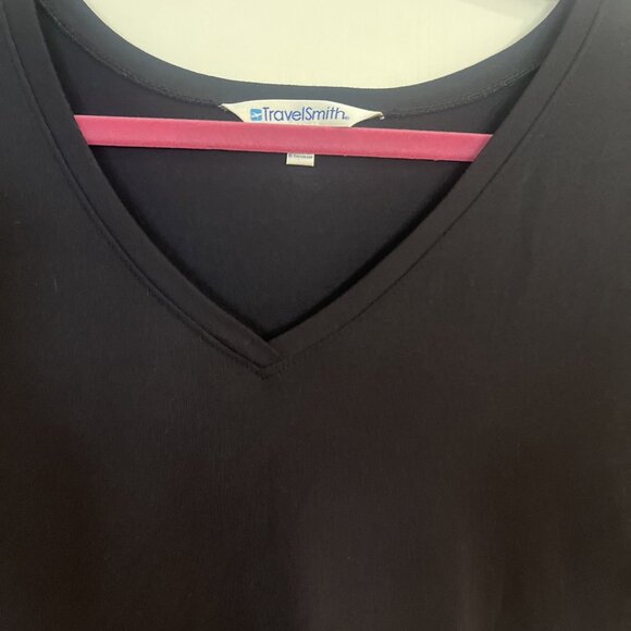 Travelsmith Womens Black Short Sleeve Maxi Dress XL Knit Travel Packable V Neck - Picture 3 of 11